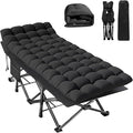 Folding Camping Cot for Adults - Heavy Duty Sleeping Cots with Carry Bag, Double Layer Oxford Portable Travel Camp Cots for Outdoor Camp Beach Home Office (Black Frame with Black Pad, 1PACK)