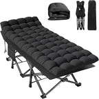 Folding Camping Cot for Adults - Heavy Duty Sleeping Cots with Carry Bag, Double Layer Oxford Portable Travel Camp Cots for Outdoor Camp Beach Home Office (Black Frame with Black Pad, 1PACK)