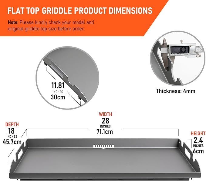 Griddle Replacement Top for Blackstone 28" Griddle 1517 1853 1883 1803 1924, Heavy Duty Steel Flat Top Griddle for Blackstone 2 Burner Gas Grill with Rear Grease System