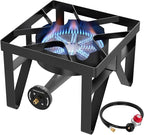 BESTFIRE 200,000 BTU Heavy Duty Propane Burner, High Pressure Outdoor Gas Stove with 0-20 PSI Adjustable Regulator & Hose, Portable Single Burner for Home Brewing, Turkey Fryer, Wok Cooking & Camping