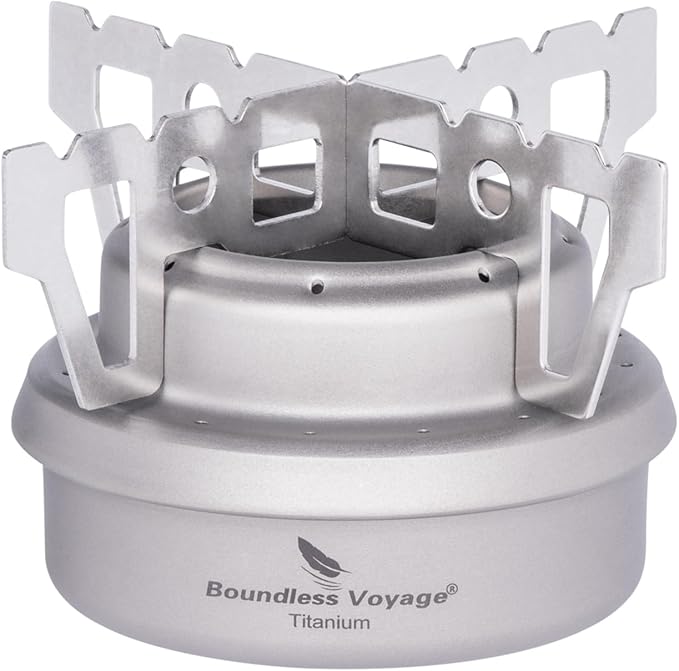 Boundless Voyage Titanium Spirit Burner Mini Alcohol Stove with Brackets Outdoor Camping Stove Multi-Fuel Stove, Lightweight and Versatile ti2001c