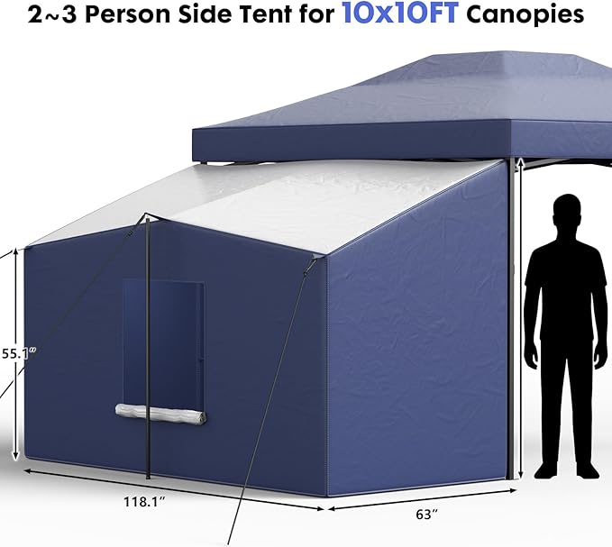 Camping Cube Side Tent for 10x10 Pop Up Canopy, Waterproof Gazebo Room with Mesh Windows, Easy Setup Canopy Side Tent for Family Camping, Market Booth, Backyard Use (Canopy Not Included)