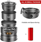 ALOCS Camping Cookware - 11 Piece Lightweight Camp Cooking Set with Portable Camping Stove & Gas Stove Burner - Durable Compact Camping Pot for Hiking Car Camping Vanlife RV
