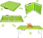 Portable 4Ft Adjustable Height Plastic Folding Table, Heavy Duty Fold-in-Half Table with Carrying Handle, Small Utility Foldable Table for Picnic Party Camping BBQ, Indoor/Outdoor (Green)