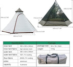 Waterproof Camping Pyramid Teepee Tent Adult Tent Waterproof Double Layers Indian Tent Yurt Tent Tower Post Bell Tent for Outdoor Family Trip