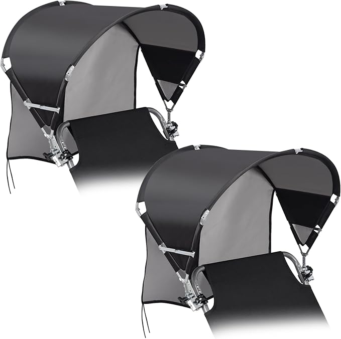 Universal Chair Umbrella Canopy, UPF 50+ Chair Sun Shade Attachment with Adjustable Clamp Fits Most Brands’ Beach, Camping, Lawn, Wheelchair, Tanning, Zero Gravity, Lounge, Fishing Chairs, 2 Pack