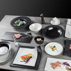 Ceramic Tableware Hotel Restaurant Black and White Grain Plate Vertical Stripes Private Room Dishes