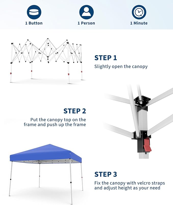 Canopy Tent, GarveeLife 10X10 FT Pop Up Canopy Outdoor Instant Tent Slant Legs with Carrying Bag, Portable Gazebo Shelter for Patio Deck Garden Beach - 8X8 FT Canopy Cover (Blue)