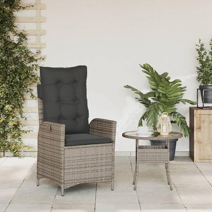 Reclining Patio Chair with Cushions Gray Poly Rattan Porch Chairs Camping Chairs Patio Chairs Living Room Chairs for Dining Patio Bedroom Outdoor