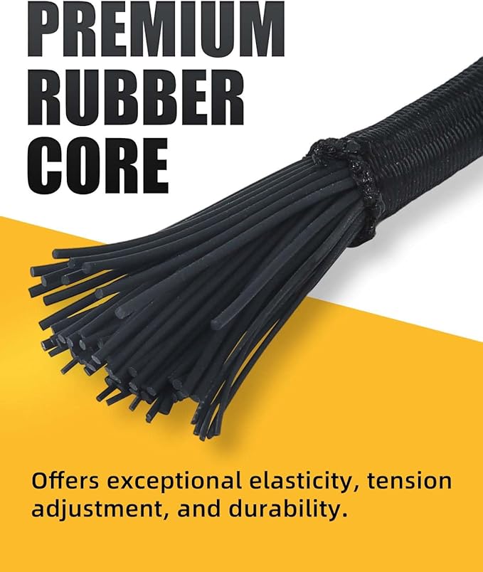 Adjustable Bungee Cords with Hooks, 6 Pack Thick Elastic Straps, Easy to Lengthen and Resecure (7"-48")– Strong, Stretchy Tie Downs with Secure Hooks for Cargo, Camping, Tents, Luggage – All-Weather
