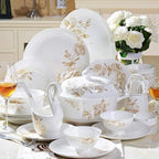 Dinner Set,50 Pieces Spring Flower Pattern Ceramics Dinnerware Set Bone China Plates Bowls Combination Porcelain Tableware
