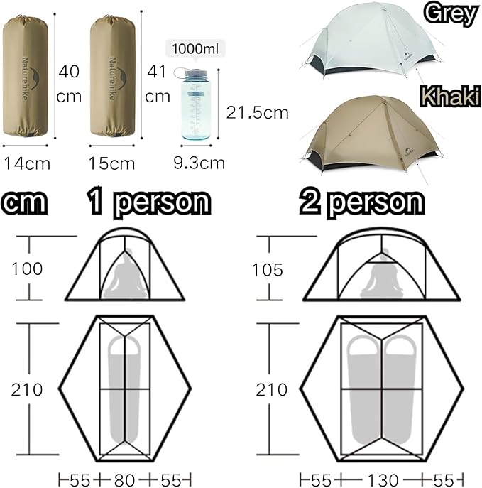 Naturehike Mongar UL Tent [2025 Upgrade] - 1-2 Person Ultralight 3 Season Camping Tent, Waterproof One Person Two Person Backpacking Tent for Hiking, Cycling, Easy Setup