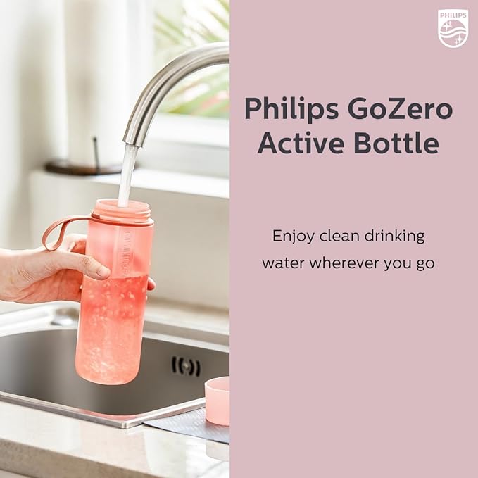 PHILIPS Water GoZero Active BPA-Free Water Bottle with Fitness Tap Water Filter, Sport Squeeze Water Bottle, Lightweight, Blue, 20 oz with Fitness Filter, RED