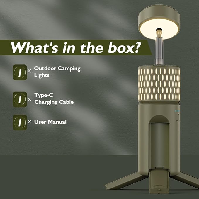Camping Light Telescopic, IPX54 Waterproof, Collapsible, Adjustable Camping Lantern for Emergency, Hiking, Camping Essentials, Telescopic Flashlight (Military Green)