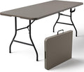 Folding Table 6FT Heavy Duty Plastic Table with Handle, Foldable&Portable, Fold-in-Half Utility Tables for Outdoor, Dining, Wedding, Events, Indoor, Picnic, Camping, Party,Khaki