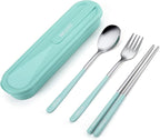 Travel cutlery set, 18/8 stainless steel cutlery, Reusable utensils set with case, Portable Silverware Lunch Box for Camping and Office (blue)