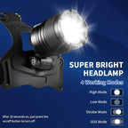 Super Bright Aluminum Headlamp, Rechargeable Headlamp High Lumen, 90° Adjustable Focus Head Lights for Forehead, Head Lamps LED Rechargeable, Waterproof Headlamps for Adults Camping Hard Hat