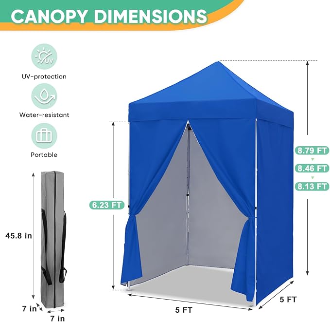 5x5 Pop Up Canopy Tent with Four Sidewalls, Instant Portable Beach Canopy, Outdoor Tent with Carry Bag for Camping, Sports, Tailgating, Events, Blue