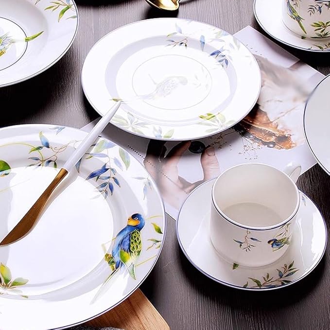 Camping Plates Retro Pastoral Style Bone China Dinner Plates, Tableware, Western Food, Household Dishes, Soup Decorative Plate