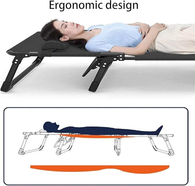 Oxford Cloth Camping Cot, Durable Steel Frame Folding Cot, Portable Folding Bed with Pillow, 4-Position Folding Chaise Lounge Chair