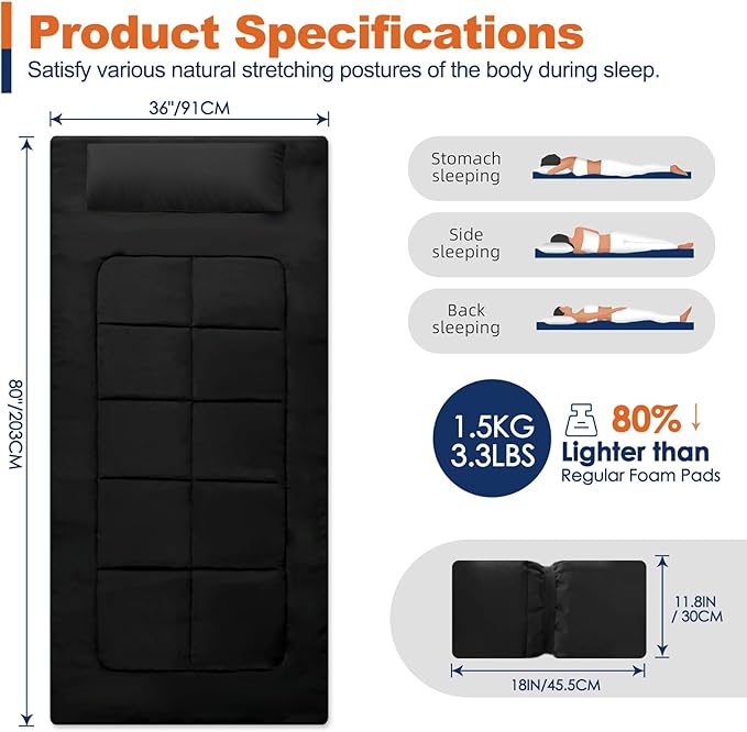 Camping cot Mattress Comfortable Portable Sleeping Pad for Adults Waterproof Fabric Floor Mattress Easy to Store Sleeping Mat for Guest Garden Home Lawn Outdoor Indoor