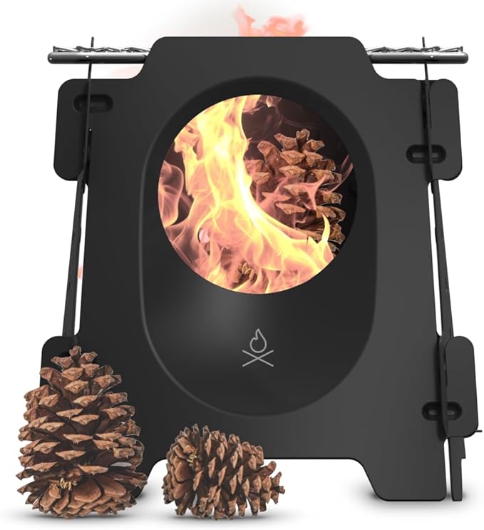 Überleben | Stöker Wood Burning Camping Stove – 18oz Flatpack Stainless Steel Wood Stove for Backpacking, Hiking & Outdoor Cooking – Portable, Folding Camping Essentials (Carbon Black)