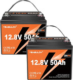 2 Pack 12V 50Ah LiFePO4 Lithium Battery for Trolling Motor, 50A BMS 4000+ Deep Cycle Output Power 640W Lithium Iron Phosphate Battery Perfect for RV Fish Finder Marine