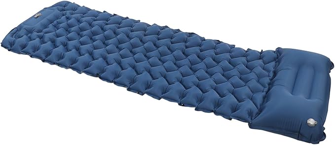 Ergonomic Inflating Sleeping Pad with Foot Pump and Storage Bag, and Wear for Office, Camping, and Outdoor Use (Navy Blue)