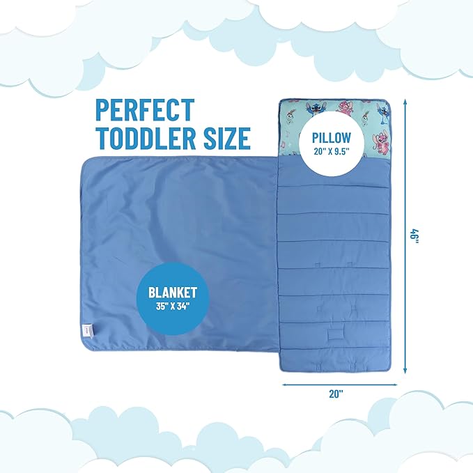 Jay Franco Kids Nap Mat with Embedded Pillow & Blanket – Soft 46"x20" Microfiber Sleeping Bag with Name Tag & Handle for School, Travel, Sleepover