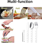 4-in-1 Camping Spoon Fork Knife Combos Set of 4 - Portable Stainless Steel Flatware Spoon Fork kit - forks Knife & Bottle Opener Combo Pack for Picnic Hiking Travel