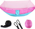Compatible For Camping Hammock With Mosquito Net Pop-Up Light Portable Outdoor Parachute Hammocks Swing Sleeping Hammock Camping Stuff(Pink)