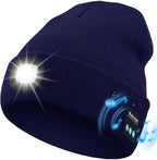 Bluetooth Beanie with Light, USB Rechargeable LED Headlamp Winter Hat, Men Women Valentine's Day Gifts