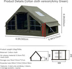 Large Luxury Inflatable Camping Tent Cotton Canvas Tent, Breathable and Waterproof Air Tent with Skylight and Stove Jack Hole for for 4-6-8-10 Person Family Camping