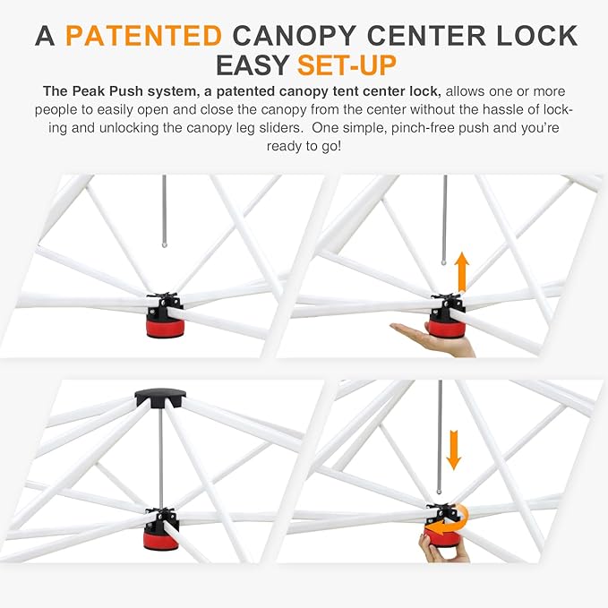 EAGLE PEAK Pop Up Canopy Tent with Wheeled Carry Bag, 8 Stakes, 4 Ropes, 4 Weight Bags, Easy Set Up Tent Canopy, 12x12 ft, 144sqft of Shade, Orange