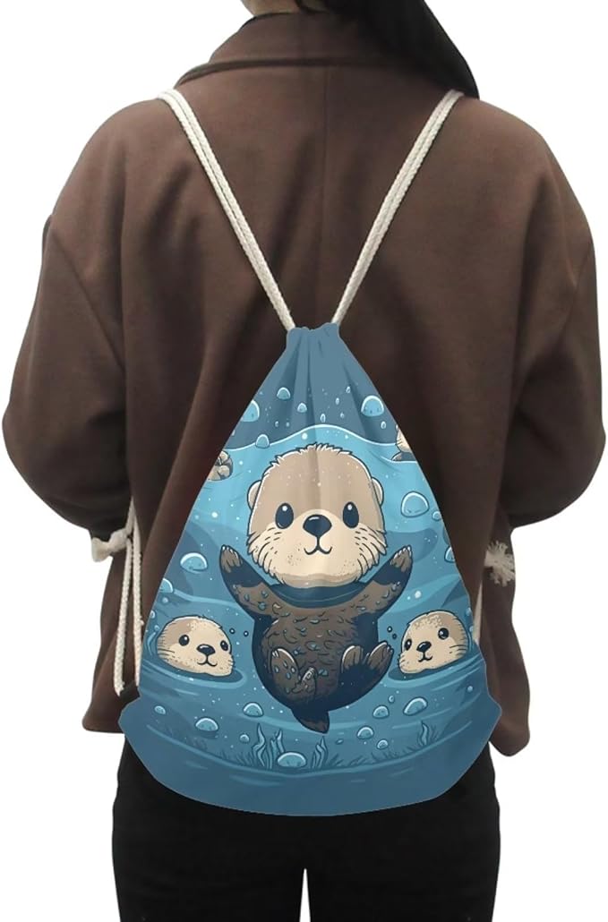 Upetstory Sea Otter Drawstring Backpack Sports Gym Bag String Sackpack Sports Gymsac Drawstring Bag Hiking Daypacks for Travel Outdoor Hiking Swimming Camping Cycling