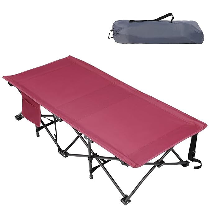 REDCAMP Extra Long Kids Cot for Sleeping 2-7 Years, Portable Travel Toddler Cot Bed with Carry Bag, Lightweight for Outdoor Indoor Home, Wine Red 53''x26''