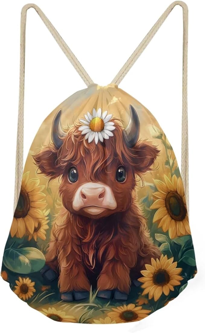 Upetstory Highland Cow Drawstring Backpack String Sports Bags Cinch Sackpack Training Gymsack Travel Beach Storage Pouch for Outdoor Hiking Cycling Running Holiday Outift