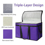 Bodaon 2-Pack Insulated Food Delivery Bag, XXX-Large Meal Grocery Tote Insulation Bag for Hot and Cold Food, Commercial Cooler/Thermal Shopping Bags, Large Capacity Reusable Warming Bag, Purple