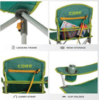 CORE Youth Quad Chair | Folding Chair with Cupholder for Indoor Home or Outdoor Camping | Perfect for Concert Seat, Sports, Beach, Travel & Picnic (Green)
