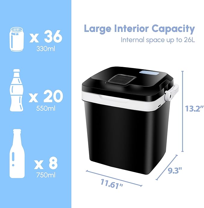 Nouva Portable RV Refrigerator 28 Qt(26L) Electric Cooler and Warmer 12V Mini Fridge for Car Camping, Fishing, Work Beach Picnic