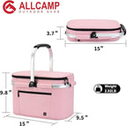 ALLCAMP Picnic Basket - Insulated Cooler, Thickening Foldable Picnic Basket with Removable Baskets & Sewn-in Frame, Basket for House Warming Gifts New Home(Pink)