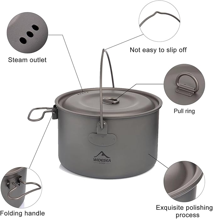 Compatible for Widesea Titanium Camping Tableware Cookware Set, Outdoor Cooking Pot Picnic Kitchen Hiking Trekking(2900ml)