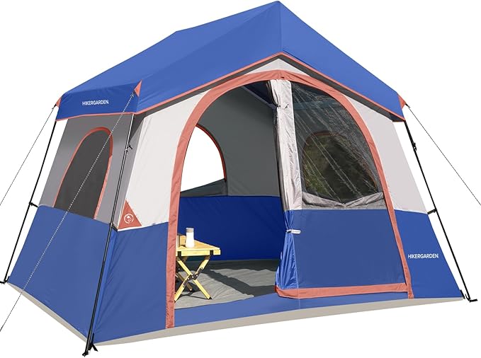 HIKERGARDEN 6-8 Person Camping Tent - Portable Family Cabin Tent for Camp, Windproof Fabric Camp Tent Outdoor for Hiking, Backpacking, Traveling
