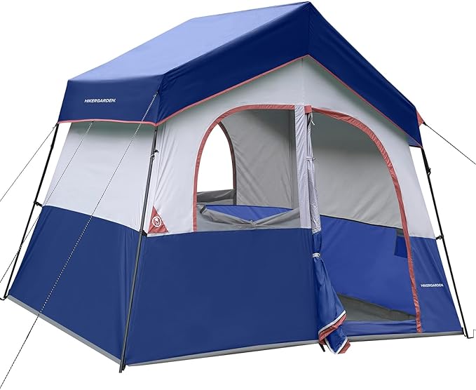 HIKERGARDEN 6-8 Person Camping Tent - Portable Family Cabin Tent for Camp, Windproof Fabric Camp Tent Outdoor for Hiking, Backpacking, Traveling