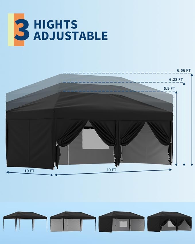 Garvee 10x10 Pop Up Canopy Tent, Heavy Duty Commercial Instant Shelter with One-Person Setup, UPF 50+ Waterproof, 100 Sq Ft Shade for Outdoor Events, Camping, Farmers Market