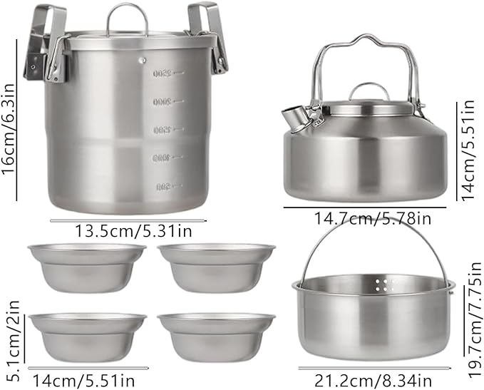 Portable Camping Cooking Utensils Outdoor Cooking Tableware Light Weight Backpacking Pots Kettle Bowl Enduring and Picnics