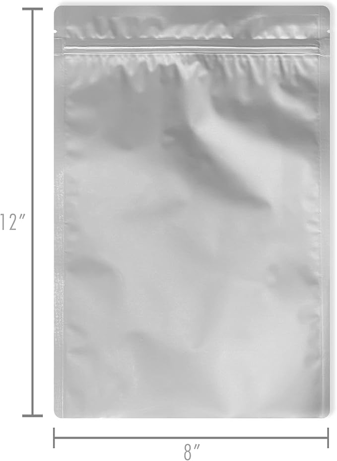 PackFreshUSA: 100 Pack - 5 Mil - Quart Premium Century Seal-Top Mylar Bags (8" x 12”) - BPA Free - Resealable - Rounded Corners - Heat Sealable - Odor/Smell Proof - Long-Term Food Storage