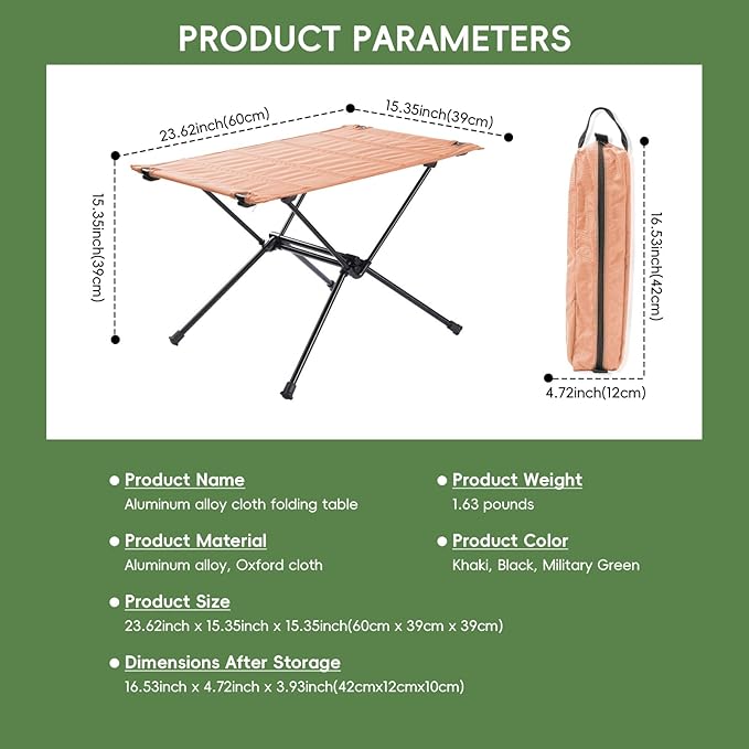Camping Table, Lightweight and Portable Folding Table, Ideal for Camping, Hiking, Beach, Picnic, Travel, Backyard (Brown)