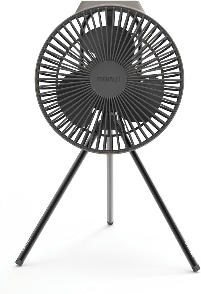 Claymore V600+ Warm Gray Rechargeable Portable Fan – 7,800mAh Battery, 4-Speed BLDC Ultra-Quiet Air Circulator USB-C Charging 32 Hrs Runtime Tripod Mountable Adjustable for Camping, Indoor, Outdoor
