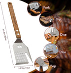 5-in-1 Multifunctional Grill Spatula - Heavy Duty Stainless Steel BBQ Tool with Bottle Opener, Meat Tenderizer & 15.7" Wood Handle for Outdoor Grilling, Camping, Backyard BBQ